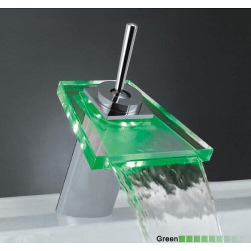 Bathroom sink basin faucet LED waterfall, Copper single holder faucet mixer pull out, Brass wash basin faucet glass hot and cold