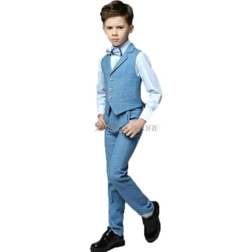 Flower Boys Formal Wedding Suit Brand student campus Dress Gentleman School Kids Vest Shirt Pant Bowtie 4Pcs ceremony Costume