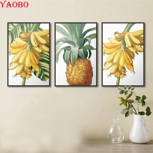 Baby Room Decor Diamond painting Pictures Of Rhinestones Banana Pineapple Fruit Food diamond Mosaics Diamond embroidery 3pcs