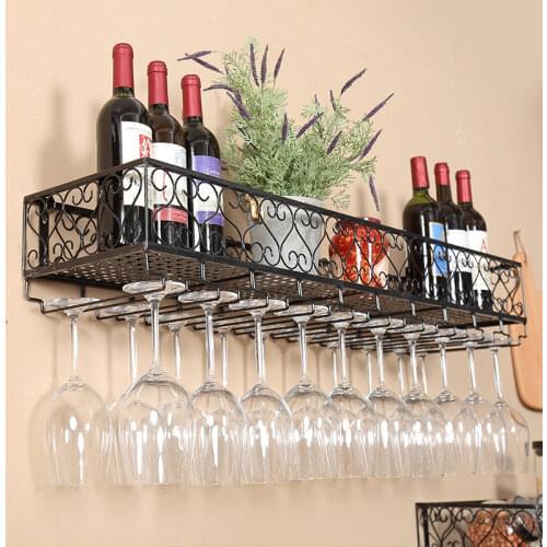 Vintage Wall-mounted Iron Metal Casting Wine Holders Bronzed Black Hang Upside Down Racks Stem Tall Glasses Tumbler Storage Bar