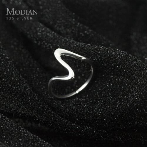 Modian New 925 Sterling Silver Geometric Wave Electrocardiogram Ring for Women Free Size Ring Japanese Style Fine Jewely Bijoux