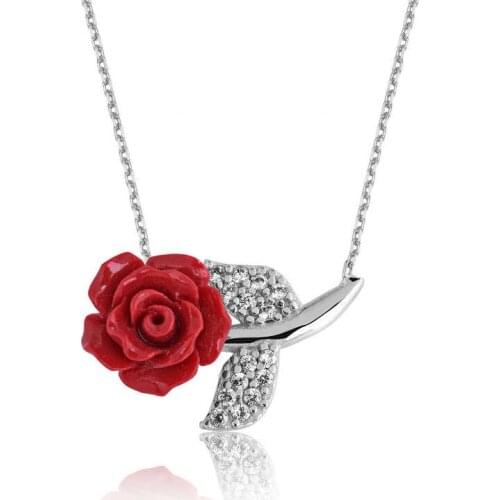 Silver Red Rose Lady Necklace