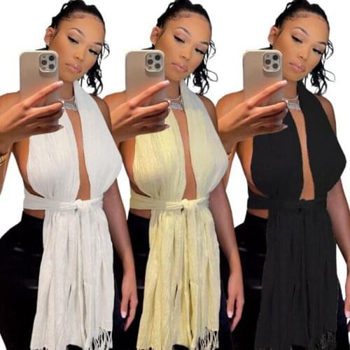 ZKYZWX Off Shoulder Women Bandage Top Sexy Vacation Outfits Summer Y2k Clothes Backless Night Clubwear Party Tassel Scarf Tops