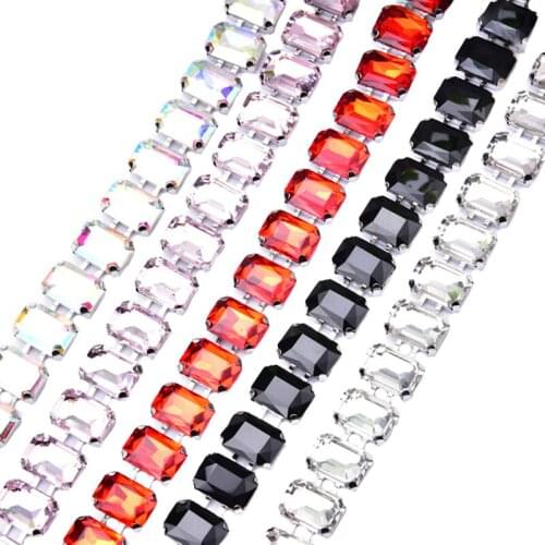 1Yard 10*14Mm Rectangle Rhinestone Trimming Handmade Glass Crystal Chain Colorful Glass Diamond For Crafts Bridal Dress Applique