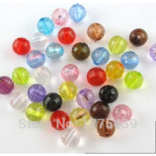 250Pcs Faceted Acrylic Plastic Lucite Round Ball Spacer Beads 6mm Black White Red Brown Yellow Pink Mixed etc For Jewelry DIY