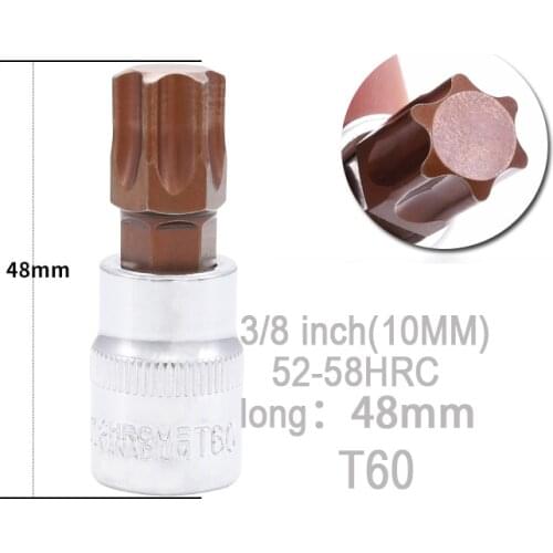 3/8 Inch 10mm Torx Hex Bit Torx Screwdriver Bit Tools T20 T30 T40 T45 T50 T55 T60 long 48mm