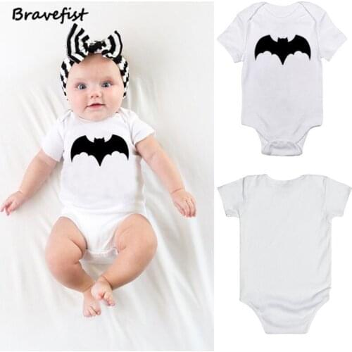 Newborn Baby Boys Girls Bodysuit Summer Short Sleeve Infant Kids Cotton Body Clothing Outfit Playsuit Bat White Jumpsuits 0-24M