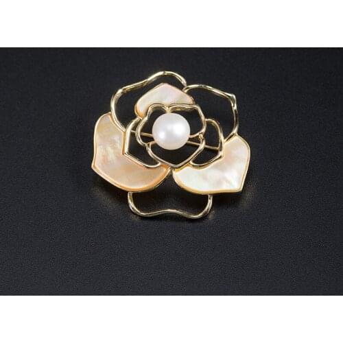 Camellia Flower Brooch 925 Sterling Silver Pins Gold Plated High Level Pearl Women Accessories Fine Jewelry Luxury Jewellery