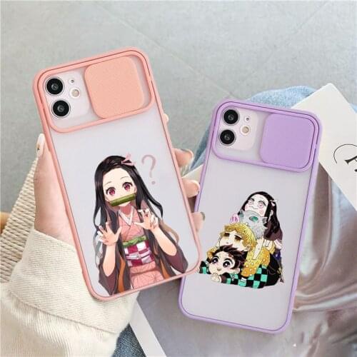 Demon Slayer Phone Case for Iphone X XR 12 11 Pro Max 6 7 8 Plus XS Max Japan Anime Kimetsu No Yaiba Lens Protective Cover Funda