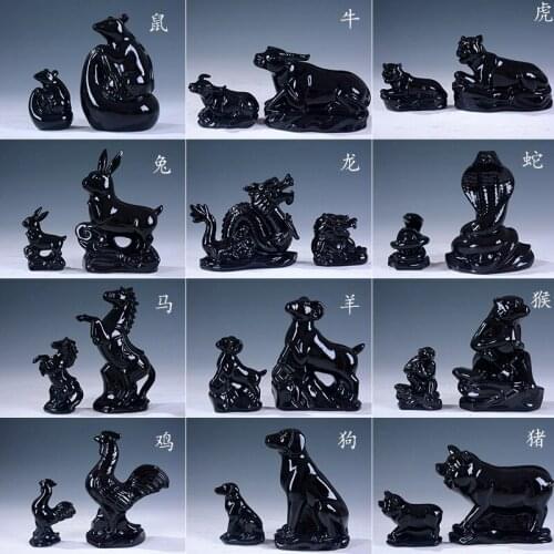 Black pottery zodiac animal ornaments rat ox tiger rabbit dragon snake horse sheep monkey rooster dog pig feng shui utensils