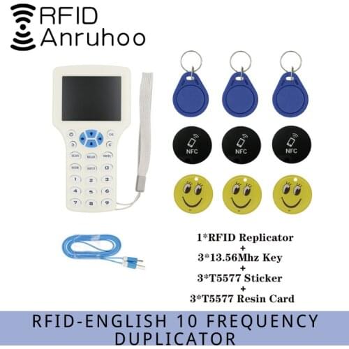 English Handheld RFID Duplicator 125Khz T5577 Reader NFC Smart Chip IC/ID Card Writer 13.56Mhz UID Encryption Cracking Copier