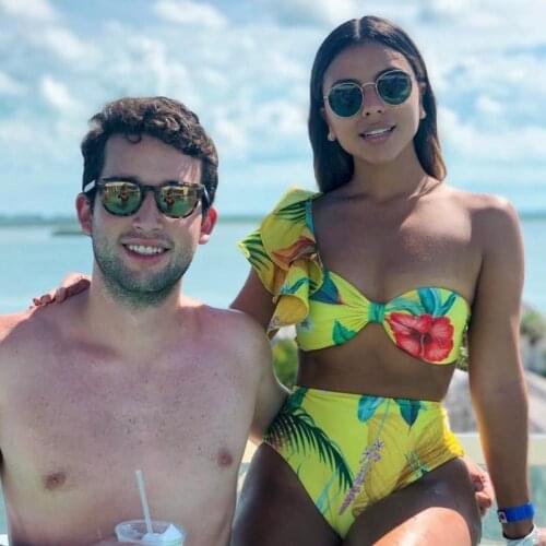 One Shoulder Bikini Set 2021 Sexy Ruffle Swimwear Women Swimsuit High Waist Bathing Suit Beachwear Red Print Biquini female