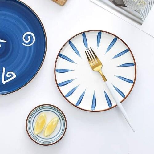 Creative Japanese Hand-painted Ceramic Steak Western Plate Household Steak Spaghetti Vegetable Plate Tableware Set