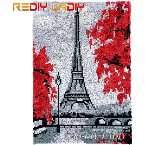 Latch Hook Kits Autumn Paris Chunky Yarn Embroidery Crocheting Tapestry Kits Needlework Arts & Crafts DIY Carpet Rug 58*86cm