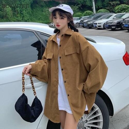 New Jackets Women Solid Loose All-match Korean Fall Pockets Long-sleeve Classic Retro Leisure Harajuku Fashion Sweet Soft Mujer
