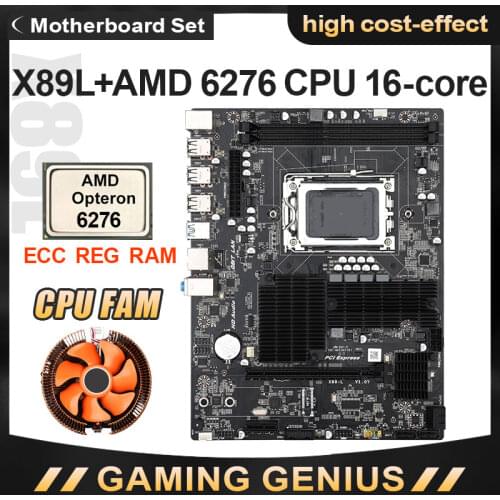 JINGSHA Socket G34 Motherboard X89L DDR3 Dual Channel max 32G Memory G34 mainboard Set with AMD Opteron 6276 CPU and cpu fan