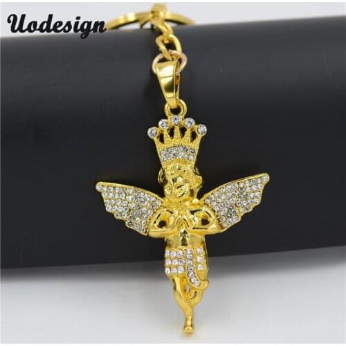 Uodesign Hip Hop Crown Angel keychain Metal Pendant Keychain Metal Key Ring for women&mens Jewelry