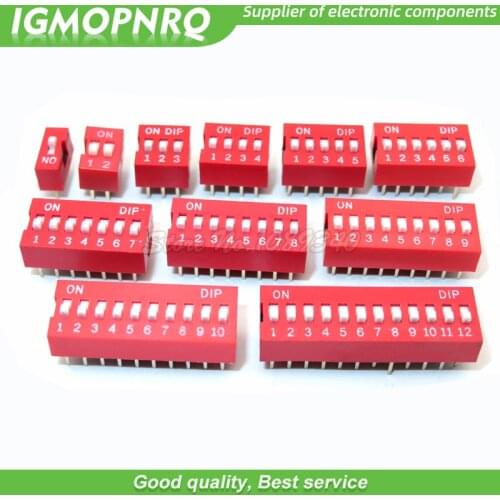 10pcs Slide Type Switch Module 1 2 3 4 5 6 7 8 10 12 PIN 2.54mm DIP Red Pitch Toggle Switch Red Snap Switch Dial Switch IGMOPNRQ