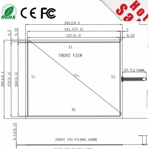 New 5pcs/lot 17 Inch 355*288 Usb Resistive Touch Screen Panel Industrial Touchscreen