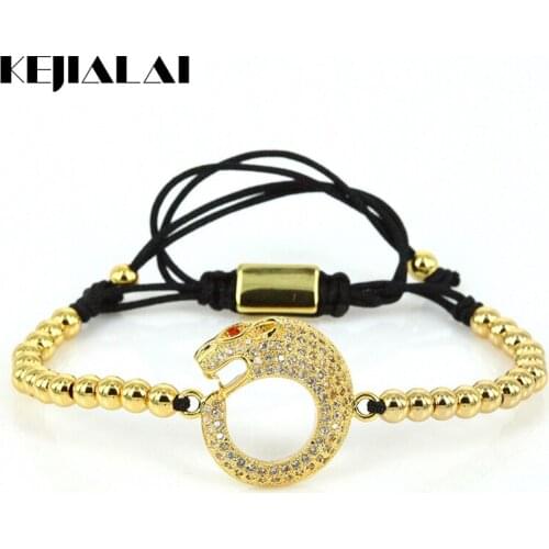 New Arrivals Mens Jewelry Leopard Head Charm Bracelets Pave White Cubic Zirconia Gold Color Connector Bijoux Bracelet Femme