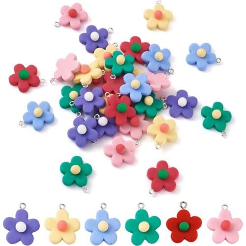 Pandahall 120pcs Flower Resin Pendants Charms with Iron Findings Mixed Color for Jewelry Making DIY BraceletCraft 6 colors