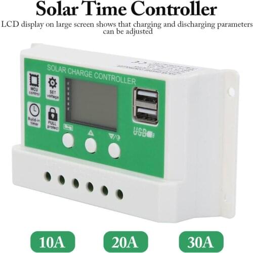 PWM Auto Solar Charge Controller 12V/24V Solar Panel Battery Regulator Dual USB Port LCD Screen 30A 20A 10A Home PV Charging