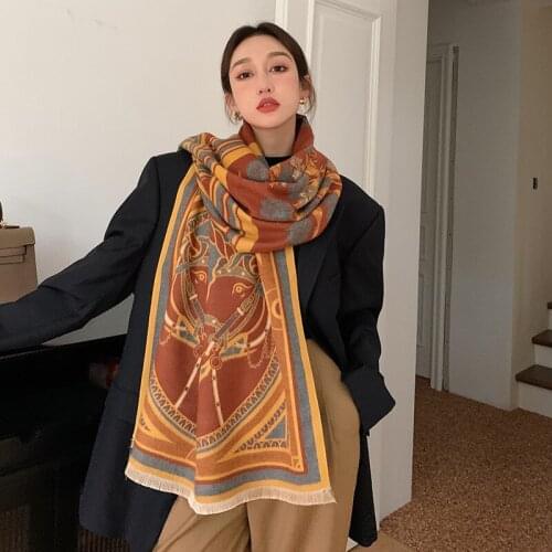 Luxury Winter Cashmere Scarf For Women Design Warm Pashmina Blanket Scarve Female Shawl and Wraps tassel thick Foulard Bufanda
