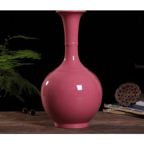 Pink Green antique Vase Jingdezhen Black Porcelain Crystal Glaze Flower Vase Home Decor Handmade Shining Famille Rose Vases