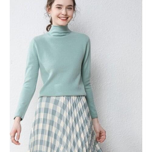 Zocept Womens Sweater New Fashion Autumn Winter 100% Wool Jumper Top Knitted Mock Neck Office Lady Long Sleeve Female Pullovers