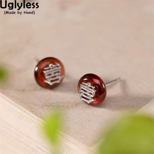 Uglyless Nature Jade Garnet Buttons Stud Earrings for Women Thai Silver Earrings 925 Silver Earrings Studs Ethnic Brincos Bijoux