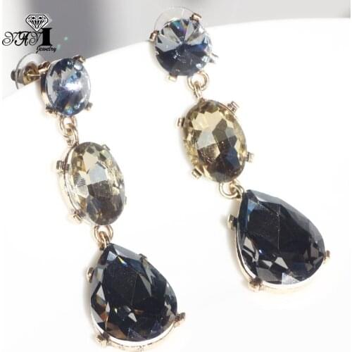 YaYi Jewelry Multi Glass Flower Dangle Women Ancient Gold Color Wear Ear Band Tassel Wedding Stud Drop Hoop Clip Earrings