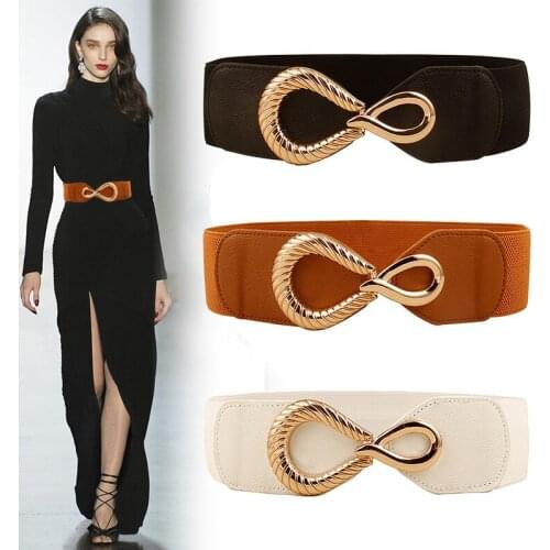 Wide PU Leather Women Waist Belt Elastic Slim Body Corset Belts Elegant Gold Buckle Snap Button Waistbands For Dress Accessories