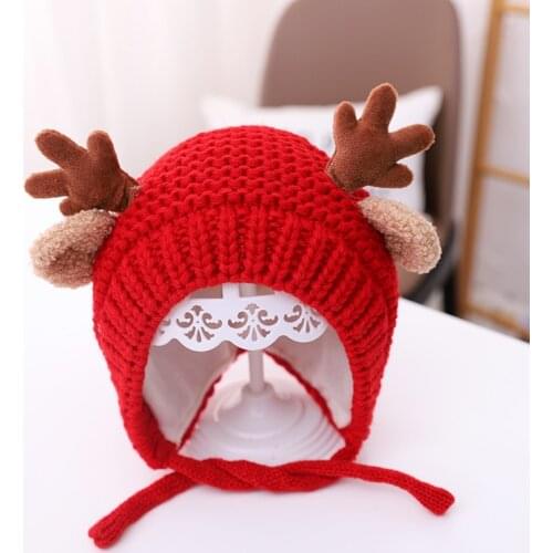 Winter Baby Cartoon ears earmuffs Hats Newborn Cute Woolen Knitted Hats Toddler Kids Keep Warm Knitted Hats 45-50cm