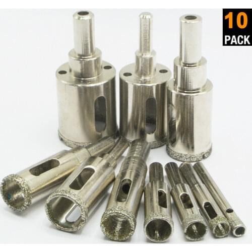 10Pack Diamond Drill Bit Hole Saw Drill Bit Glass and Tile Hollow Core Drill Bit