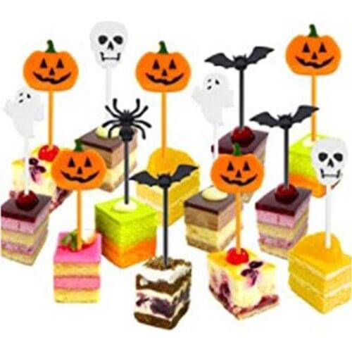 Hot!10pcs/set Cartoon Children Cake Decoration Accessories Dessert Pick Toothpick Halloween Fruit Fork Food Bento Lunches Party