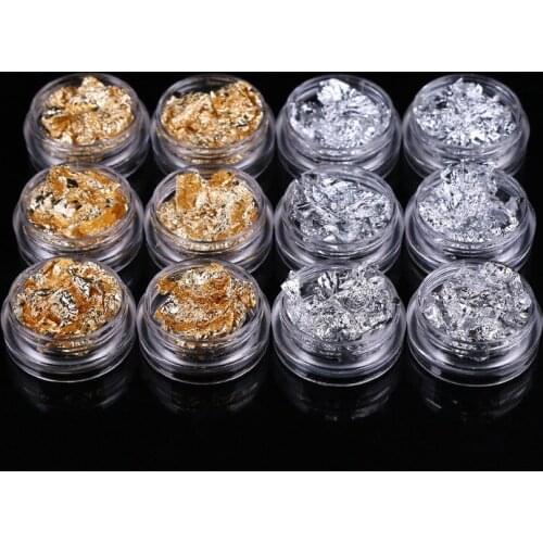 12Box/lot Gold Silver Irregular Aluminum Foil Paper Nail Art Sticker 3D Glitter Manicure UV Gel Polish Nail Decoration Tools