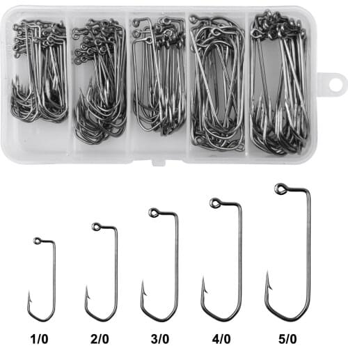 120pcs/box long shank Aberdeen Jig Fishing Hook High Carbon Steel 90 Degree Bent Saltwater Jig Hooks