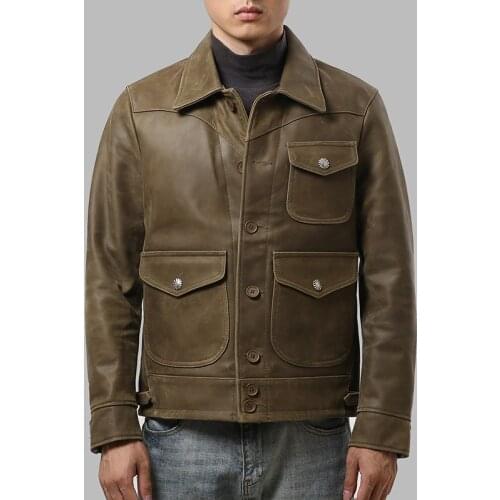 1935 Read Description! Asian Size Excellent Winter Jacket Mens Classic Cowhide Cow Leather Coat