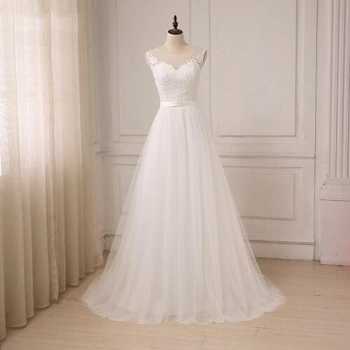 2021 Cheap Lace Wedding Dress O-Neck Tulle Applique Boho Beach Bridal Gown Bohemian Wedding Gowns Robe De Mariage