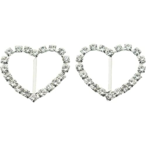 25*24MM Heart-shaped Rhinestone Button 10pcs/lot Silver Diamond Clothing Embellishment Wedding Decoration Accessories