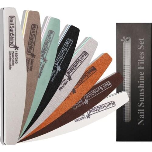 8pcs/setProfessional Nail Files Nail Buffer Buffing Slim Crescent 100/180 Nail Beauty Tools Diamond Spong Bloc Polissoir Ongles