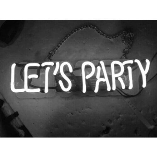 14“ Lets Party White Acrylic Custom Neon Light Lamp Sign Beer Bar Handmade Real Glass Home Wall Room Windows Tube Artwork