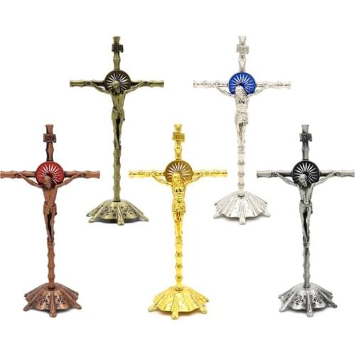 Church Relics Figurines Crucifix Jesus Christ on the Stand Cross Catholic Antique Chapel Decoration High Quality and Brand New