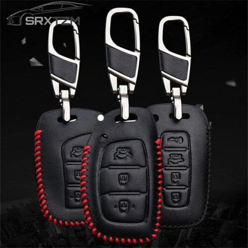 SRXTZM 1pcs PU Leather Car Smart Key Case Cover For Hyundai I40/I30/IX25/IX35/Tucson/Verna/Solaris/Elantra/Accent/I45 3/4 Keys