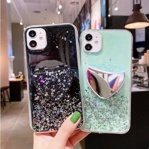 Glitter Clear Bling Star Case For OPPO Find X3 X2 F19 F17 F15 F11 F7 F9 F5 F3 Pro Plus Lite Neo Love Mirror Stand Epoxy Cover