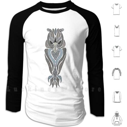 Wood Owl Hoodie Long Sleeve Owl Bird Feather Night Totem Tribal