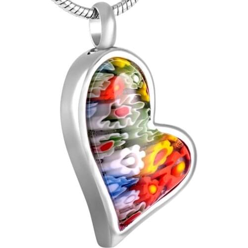 IJD8548 Mutil-colored Flower Irregular Heart Cremation Urn Jewellery Ashes Pendant-Wholesale Funeral Jewelry for Human ash