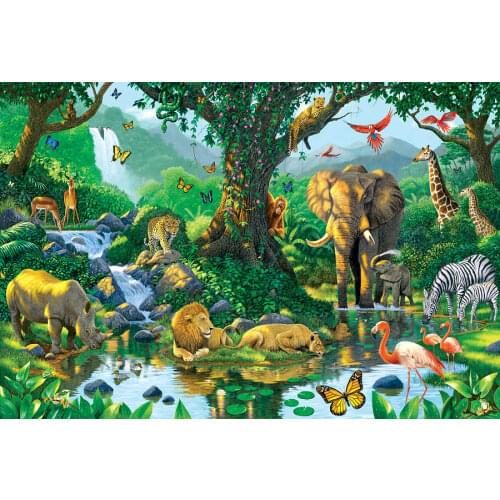JMINE Div 5D African Safari Wildlife Zoo Elephant Lion Jungle Tree Full Diamond Painting kits art Animal 3D paint by diamonds