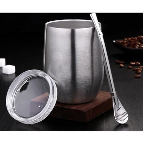 Stainless Steel Coffee Cup 12 oz Double-insulated Stemless Glass, Stainless Steel Tumbler Drink Cup Double Wall Insulate Mug D25