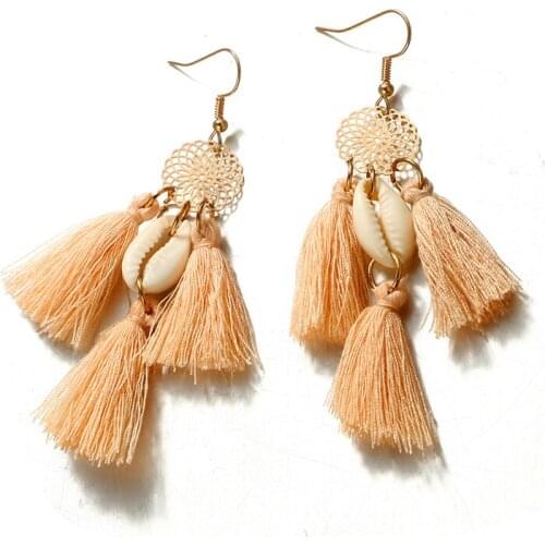 Colorful Crystal Tassel Earrings For Women Charm Shell Earings Fashion Jewelry Wedding Bridal Statement Fringe Earrings brincos